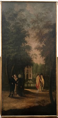 Scuola del secolo XIX "Figura nel parco" olio su tela (cm 184x90) (difetti)
