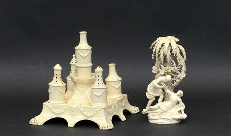 Lotto composto da una scultura in ceramica raffigurante una scena mitologica,...