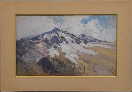 Alessandro Balduino (Torino 1848 - 1891)"Cime innevate" tecnica mista su...