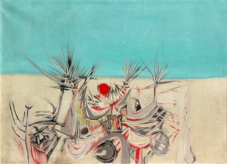 Sergio DANGELO (Milano 1932-04-19) Desert flowers 1957 olio su tela cm. 50 x...