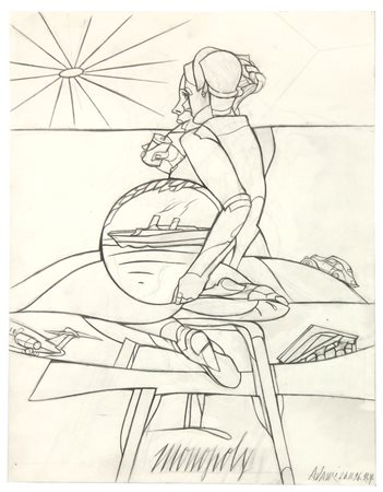 Valerio ADAMI (Bologna 1935-03-17) Monopoly 1996 matita su carta cm. 48 x...