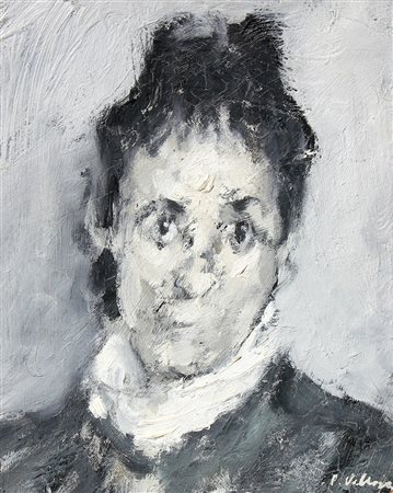 Paolo VALLORZ (Caldes, 1931) Testa 1963 olio su tavola cm. 37.5 x 30Firma "P....