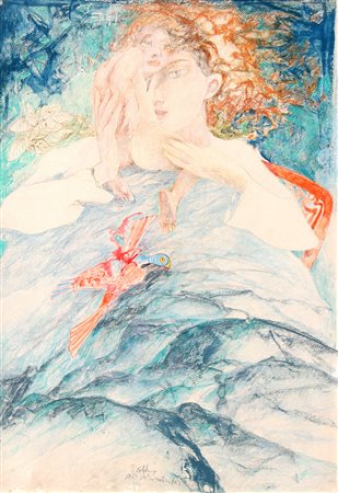 Ennio CALABRIA (Tripoli 1937) Studio per una maternità 1985 tempera su tela...