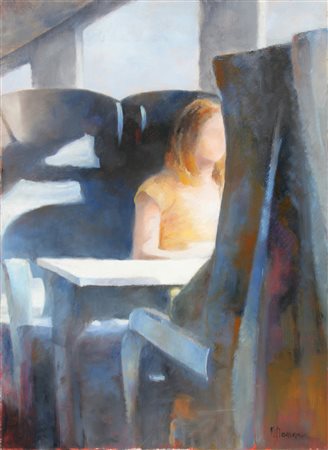 Barbara MONARO (Genova 1966) Il viaggio olio su tela cm. 70 x 50Firma...