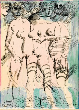BRUNO CASSINARI (1912-1992)Senza Titolo (Nudi)Serigrafia su carta...