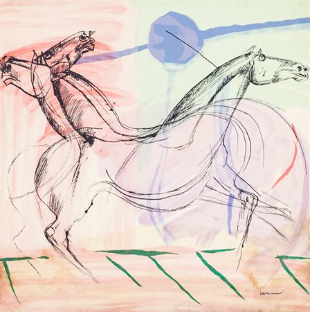 BRUNO CASSINARI (1912-1992)CavalliSerigrafia su seta intelaiatacm...