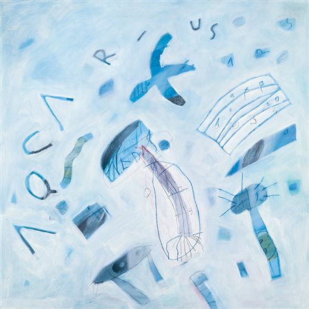 CARLO CALZOLARI (1944)Aquarius, 1997Tecnica mista su tavolacm 100x100x4Firma,...
