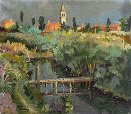 VIRGILIO CARBONARI (1925-1988)Mazzorbo di Burano, 1975Olio su telacm...