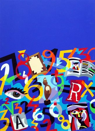 Ugo Nespolo 1941, Mosso (Bi) - [Italia] I numeri si amano serigrafia 70x50 cm...