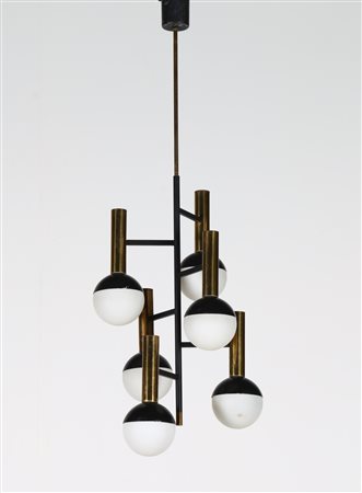 STILNOVO Lampadario. -. Cm 40,00 x 110,00 x 40,00. Metallo laccato, ottone e...