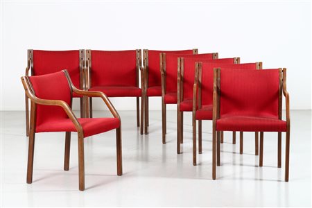 GERLI EUGENIO (n. 1923) Otto poltroncine. -. Cm 55,00 x 75,00 x 55,00. Legno...