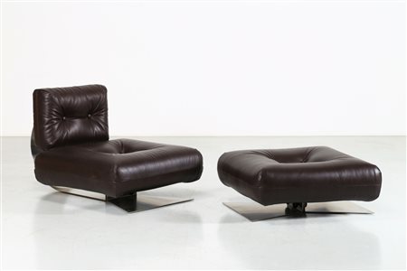NIEMEYER OSCAR Poltrona con pouf. -. Cm 65,00 x 75,00 x 110,00. Acciaio inox,...