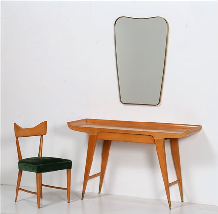 PONTI GIO' (1891 - 1979) Consolle, sedia e specchio. . -. . Consolle in legno...