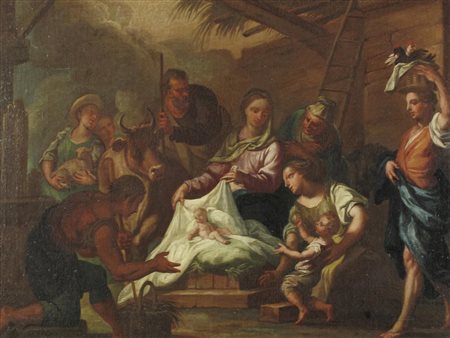 Pietro Giuseppe Metey (1728-1765) Adorazione dei pastori Olio su tela,...