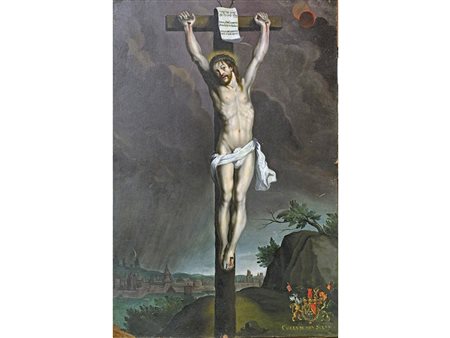 Cristo in Croce Olio su rame Epoca inizio XVIII secolo In basso a destra...