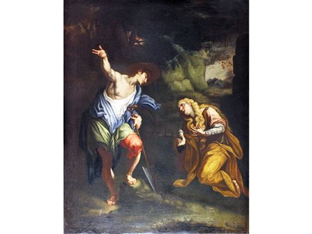Scuola italiana Cristo risorto appare alla Maddalena Olio su tela, rintelato...