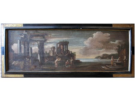 Coppia di capricci architettonici con cornice coeva del XVIII sec. Misura con...