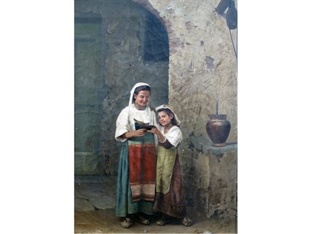 Stefano Campolmi (XIX secolo) La Nutrizione Olio su tela Firmato Misure:...