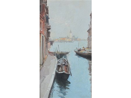 Scorcio di Venezia Olio su tela Firma illeggibile Prima metà XX secolo...