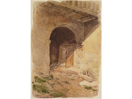 Luigi Bianchi (Milano 1827-1914) Ingresso al casolare. Acquarello su carta,...