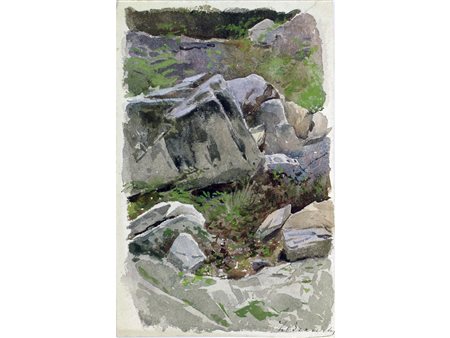 Luigi Bianchi (Milano 1827-1914) Pietraia. Acquarello su carta, firmato. Reca...