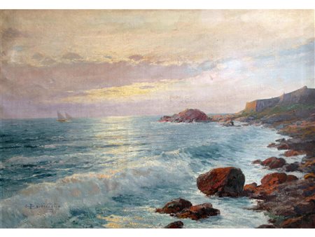 Cesare Bentivoglio (Genova, 1868 - 1952) Marina Olio su tela Firmato Misure:...