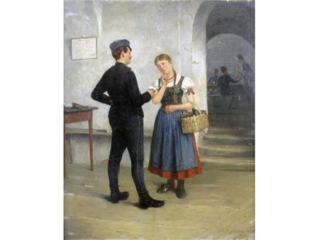 Emmanuel Bachrach-Barée (1863-1943) Scena in caserma Olio su tavola Firmato e...