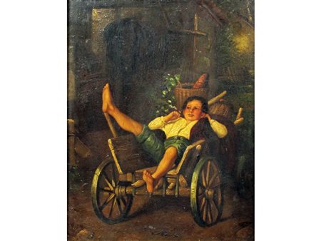 Hermann Werner (Samswegen 1816 - Düsseldorf 1905) Monello Olio su tavola...