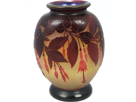 Emile Gallé (1846-1904) Nancy Vaso a forma ovale appiattita in vetro...