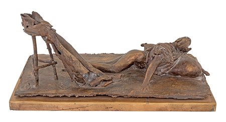 Giacomo Manzù, Donna sdraiata con trespolo e drappo 1976 Scultura in bronzo,...
