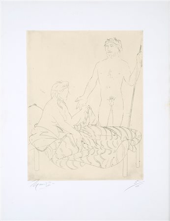Giacomo Manzù, Ulisse e Penelope Acquaforte/Acquatinta, cm 60x48