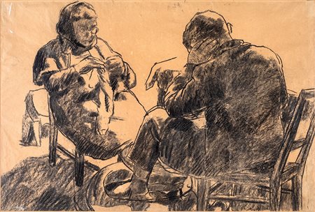 Vincenzo Gaetaniello, Sera in famiglia Pastello ceroso su carta, cm 48x72