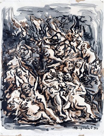 Renato Marino Mazzacurati, Fantasia 1940 Inchiostri bruni su carta applicata...