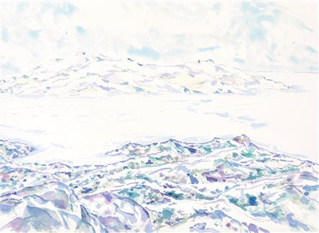 Carlo Battaglia, Paesaggio 1985 acquarello su carta, cm 26x36