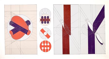 Arnaldo Pomodoro, Studio 1970 Litografia a colori, cm 41x77