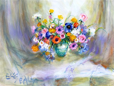 Elica Balla, Vaso di fiori Tecnica mista su carta, cm 37x49