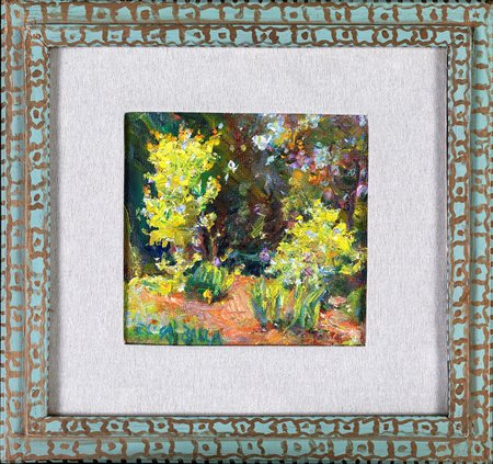 Elica Balla, Luce di primavera-Isola Farnese 1985 olio su faesita, cm 17x18