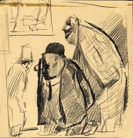 Mario Sironi, TRE FIGURE 1921 circa Matita grassa su carta, cm 20,5x20