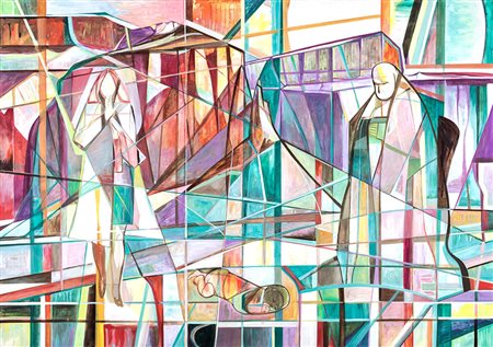 Enzo Rossi, Natività 1976-1979 Olio su tela, cm 140x200