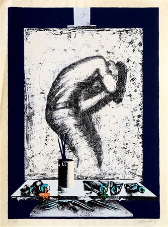 Franco Mulas, LO STUDIO DEL PITTORE Litografia, cm 60x45