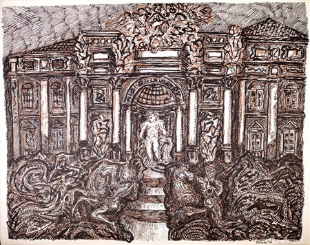 Gianpaolo Berto, FONTANE ROMANE Litografia, cm 63x77