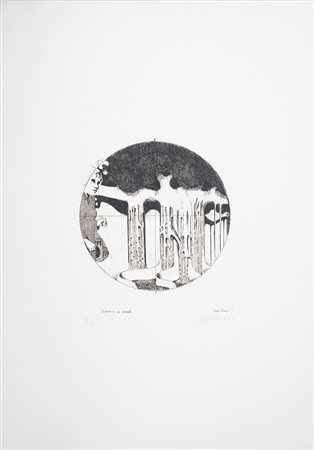 Bruno Caruso, Il fuoco di un paesaggio Incisione bianco e nero, cm 70x50