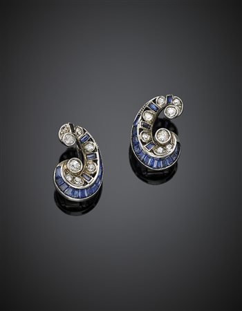 ILLARIO Orecchini a lobo con clip, a guisa di ricciolo in oro bianco,...