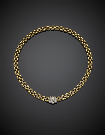 FIPACollier in oro giallo a maglia modulare rifinito con diamanti, chiusura...