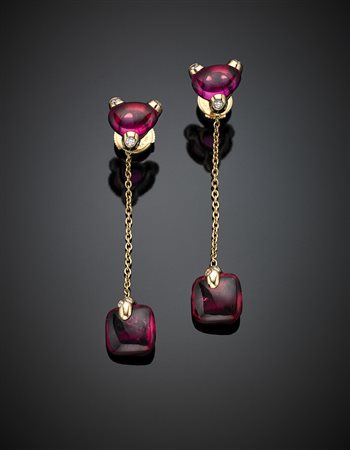 POMELLATOOrecchini pendenti in oro giallo con tormalina/rubellite e piccoli...