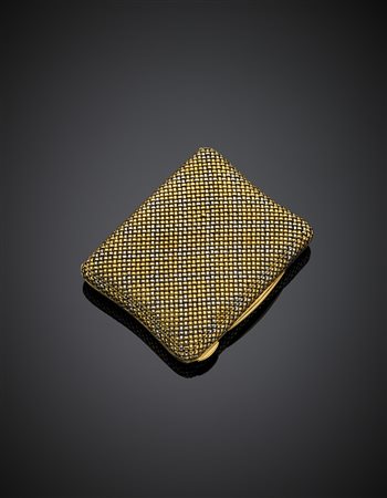 Portacipria con specchio in oro bianco e giallo intrecciato, all'interno...