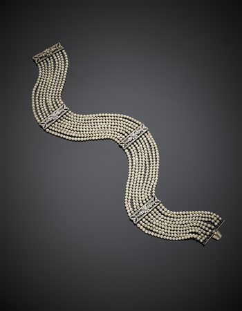 Collier de chien a nove fili di perle coltivate del diametro 3/3.5 mm,...