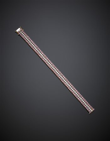 DAMIANIBracciale in oro bianco e rosa a tre file di tennis, uno con diamanti...