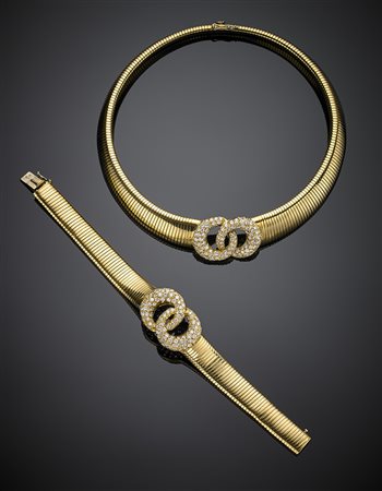 Demi parure a tubogas in oro giallo composta da collier lungh. 36 cm e...