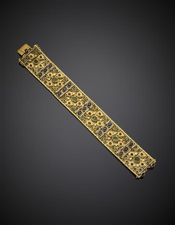 ADELIO VILLA Bracciale in oro giallo rifinito con smeraldi, zaffiri, rubini e...